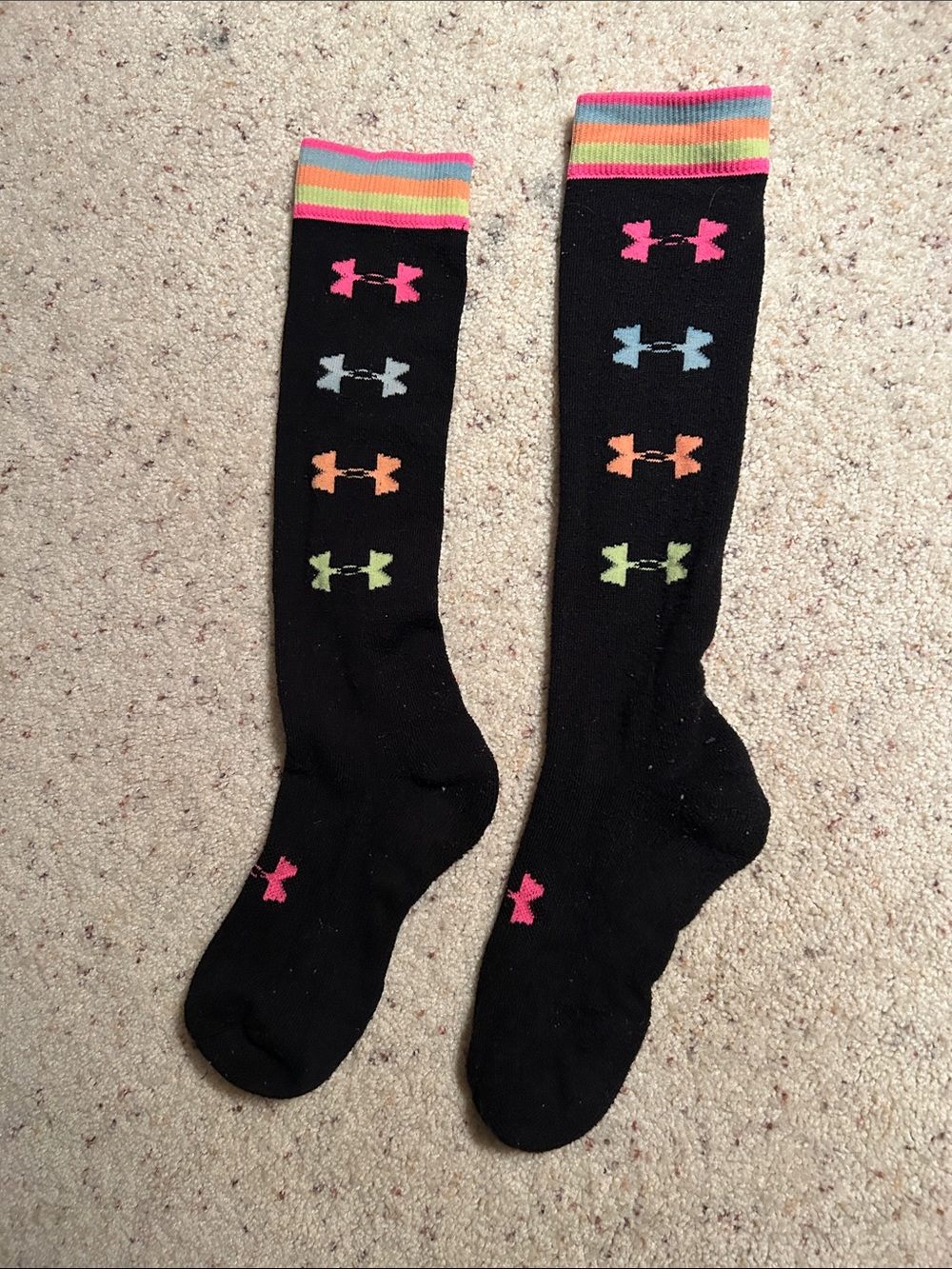 Under Armour Black Knee-High Socks with Neon Logo Rows